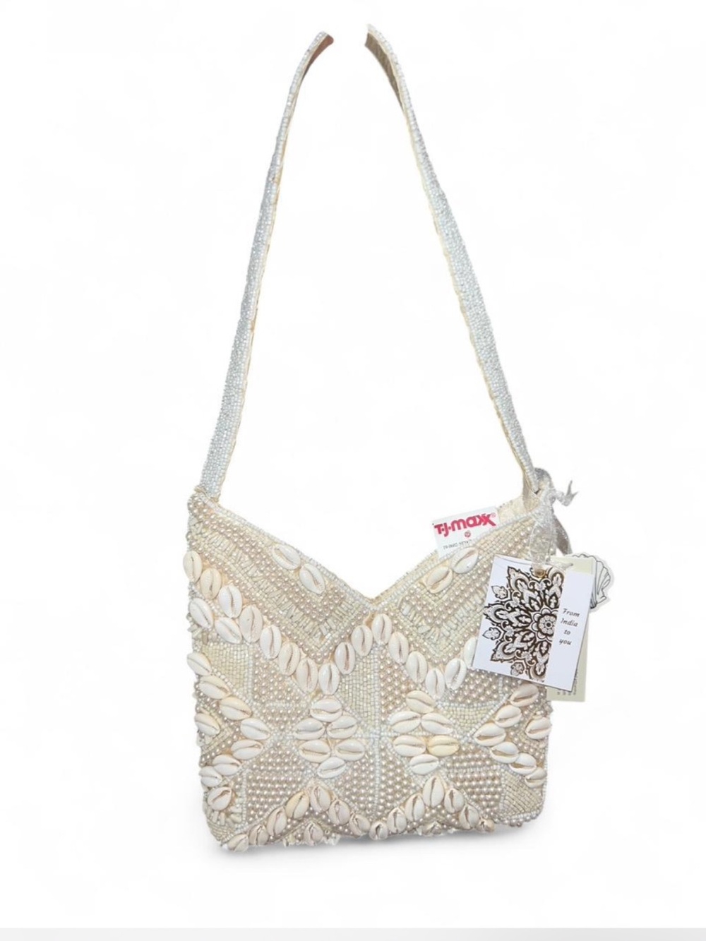 viral Cream white seashell beaded shoulder bag made in india